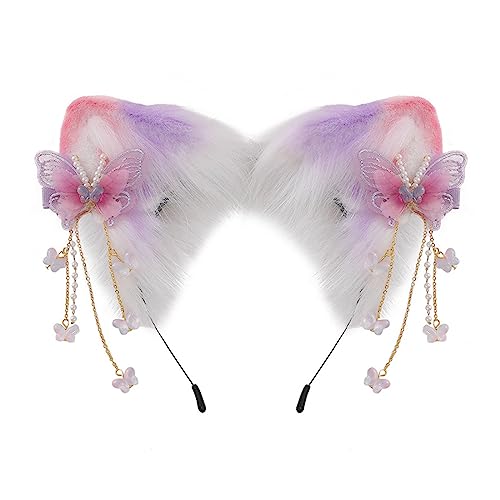 Bandeau avec papillon fleur chaton oreille en couleurs de dessin animé - 2