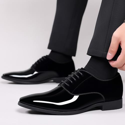 TBDZBXT Men's Tuxedo Patent Leather Classic Velvet Lace-Up Business Dress Shoes Black 45 by TBDZBXT - Image 2