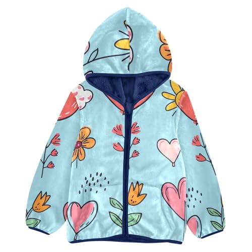 Doodle Flowers Hearts Clouds Girls Fleece Jacket Girls Fall Jacket Girls Zip Up Hoodie Girls Sherpa Jacket 2-10T
