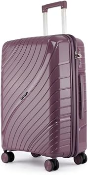 Carry On Cabin Suitcase 55 x 38 x 22 cm, 20 inch - 100% Polypropylene Hard Shell Aluminium Trolley Handle Real TSA Secure Lock 3 Digit 360° Smooth Wheels Lightweight Dark Purple