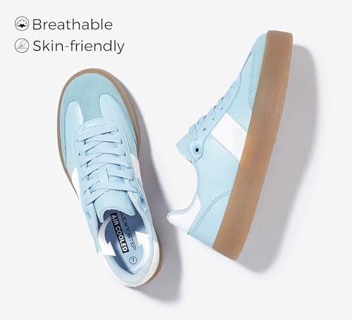 LUCKY STEP Women's Retro Sneakers Fashion Classic Casual Tennis Platform Gum Sole Anti Slip Footwear Faux Leather Trainers Walking Skate Shoes2