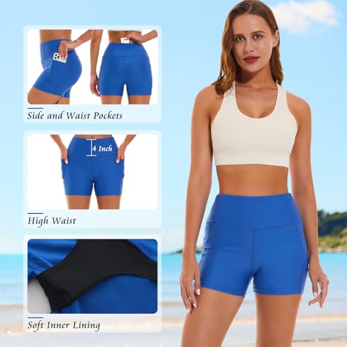 Image of HODOSPORTS Women's 3'' /5'' /7'' /9'' /12'' Swim Board Shorts UPF50+ High Waisted Quick Dry Swimsuit Bottoms with Pockets Liner