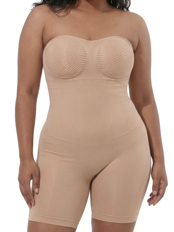Women's One Piece Shapewear Slim Fit Backless Strapless Bodysuit, Free Size 32 to 39 Inch, Round Neck Tummy Control-image-40