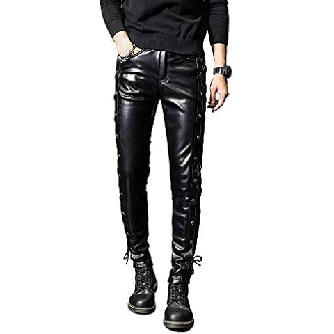 Idopy Men's Slim Fit Lace Up Leather Pants Cover