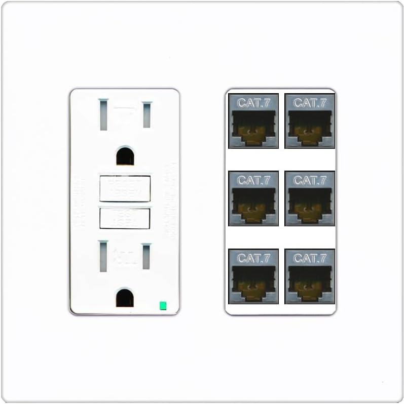 RiteAV 6 Port Cat7 Shielded Ethernet Wall Plate - GFCI Outlet [White]