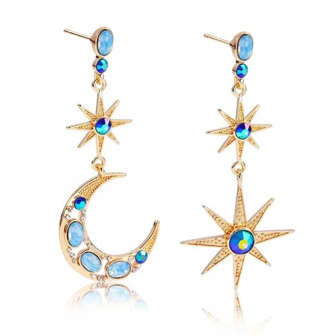 el regalo Bohemian Moon Star Asymmetric Tassel Earrings- Crystal Moon & Sun Drop Earrings Long Retro Exquisite Punk Style Jewellery for Women Girls-picture-11