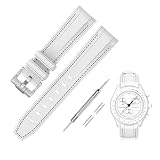 [Jumpsunfun] 20mm 時計バンド for Omega X Swatch Speedmaster MoonSwatch オメガとスウォッチ用シリコンベルト Quick Release 交換工具付き ホワイト・ブラックステッチ