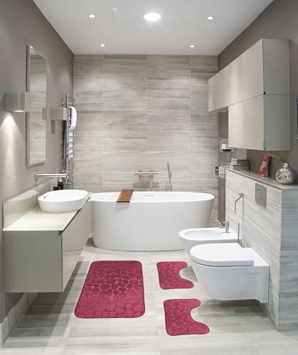 HOME ZEN HOUSEHOLD LINEN Lot de 3 tapis de bain en pierre, tapis de douche 45 x 75 cm, 2 tapis de toilette 45 x 38 cm, mousse à mémoire de forme, antidérapant (bord)