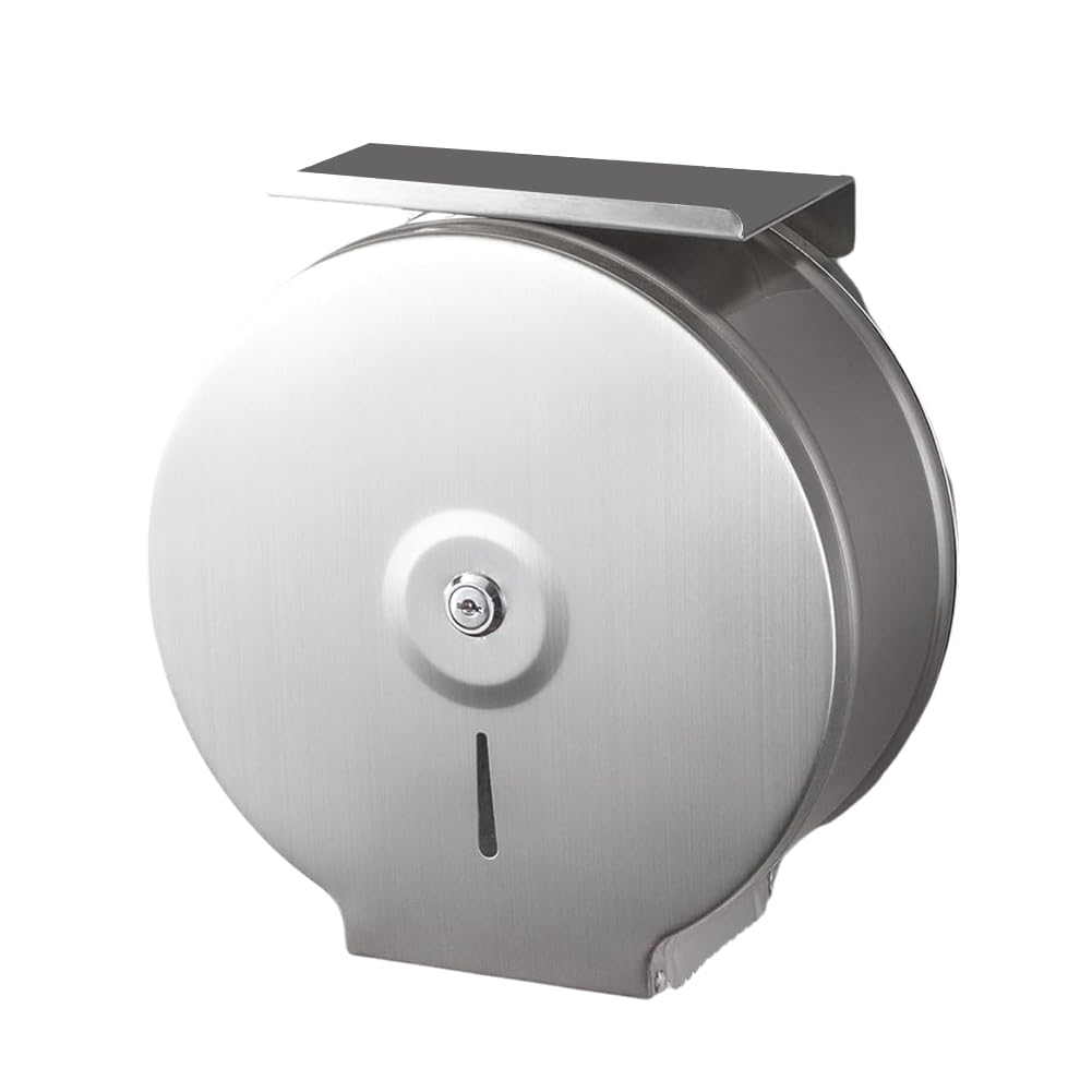 CTRLZS Wall Mount Stainless Steel 9" Roll Toilet Paper Holder with Shelf, Jumbo Commercial Dispenser Silver
