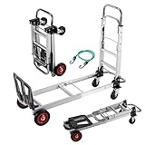 Aluminium Hand Truck Dolly Heavy Duty 440lbs Capacity, Stuffygreenus 2 in 1 Convertible Folding Hand Truck with Pneumatic Wheels and Telescoping Handles,Portable Dolly Cart with Bungee Cords