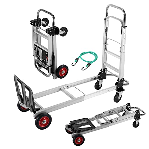 Aluminium Hand Truck Dolly Heavy Duty 330Lbs Capacity, Stuffygreenus 2 In 1 Convertible Folding Hand Truck With Pneumatic Wheels And Telescoping Handles,Portable Dolly Cart With Bungee Cords #TOP28