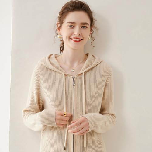 Women's Cashmere Blend Merino Wool Cardigan Full Zip Open Front Drawstring Hoodie Sweater Long Sleeve Lightweight2