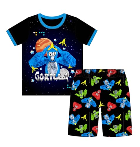 Temolie Gorilla Tag Pjs for Boys Short Sleeve Pyjamas Girls Cartoon Nightwear Monkey Gaming Sleepwear Kids Pajamas 2Pcs (UK Age 10 Years 11 Years Regular blue)