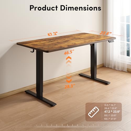 Image of FEZIBO One-Piece Standing Desk, 48 inchx24 inch Seamless Tabletop Electric Height Adjustable for Home Office, Study Rooms & Multi-Device Workstations, Rustic Brown