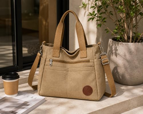 Bolso Tote de lona para mujer con correa cruzada miniatura 3