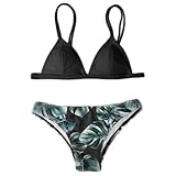 ADMAY 2024 - Push-Up Leaves Traje de baño para Mujer Estampado Acolchado Ropa de Playa Conjunto de Bikini de baño Traje de baño Conjunto de Tankinis Bikini Vientre (Black, M)