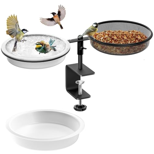 Bird Feeder Deck Mount with Detachable Bowl 2-in-1 Wild Bird Bath & Water Food Container Station for Garden, Yard, Balcony Outdoor Bird Feeding Stand for Wild Birds, Bird Watcher Gift (type1)