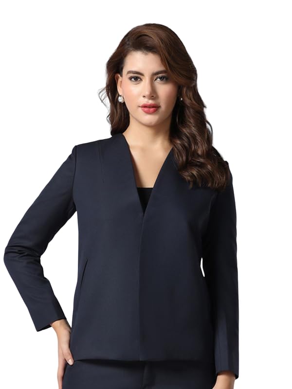 tahvo Women's Blue Casual Formal Blazer for Women - Ideal for Business Meetings - Front Open with Hook and Eye - Solid Polyviscose, Regular Fit, Full Sleeve, 2 Pockets - Blazers for Womens-picture-11