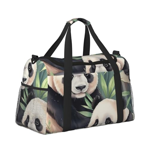 Cute Pandas Print Travel Duffle Bag - Foldable Personal Item Travel Bag for Women & Men,Carry-On Convertible Crossbody Tote Bags with Adjustable Shoulder Strap & Pockets 13x10.2x19.7 in3
