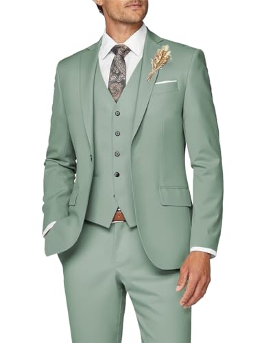 Wangyue Costume 3 pièces pour Homme - Coupe ajustée - Costume d'affaires Formel - Marié, Bal,...