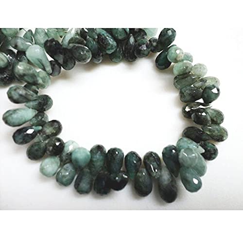 Émeraude briolette perles naturelles en goutte facettée 6x11mm pour fil de bijoux 4"