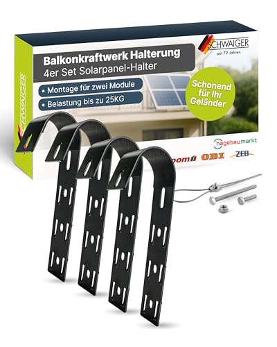 SCHWAIGER Balkonkraftwerk Halterung für Geländer I Geländer-Montage Set für 2 Solar Module I Solarmâ€¦ – Miniatur