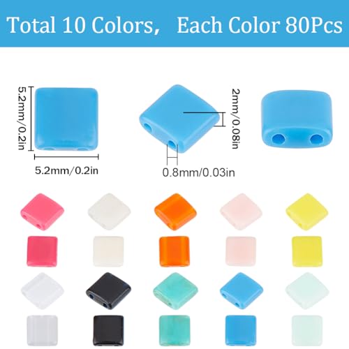 SUNNYCLUE 1 Box 800Pcs 2 Hole Tila Beads Acrylic Flat Square Beads Opaque Macron Colour Small Cute Seed Bead for jewellery Making Diy Crafts Supplies Beading Bracelet Necklace Women Adults Beginner - Image 2