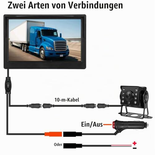 4Pin Auto-Rückfahrkamera Parkassistenzsystem, 12V-24V 5 'TFT LCD HD Farb-Rückfahrmonitor + 8 LEDs...