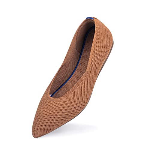 Frank Mully Frauen Spitze Zehe Ballett flach Strickkleid Schuhe Low Wedge Flache Schuhe Komfort Slip On Flats Schuhe für Frau Klassische Schuhe, Fawn, 36.5 EU