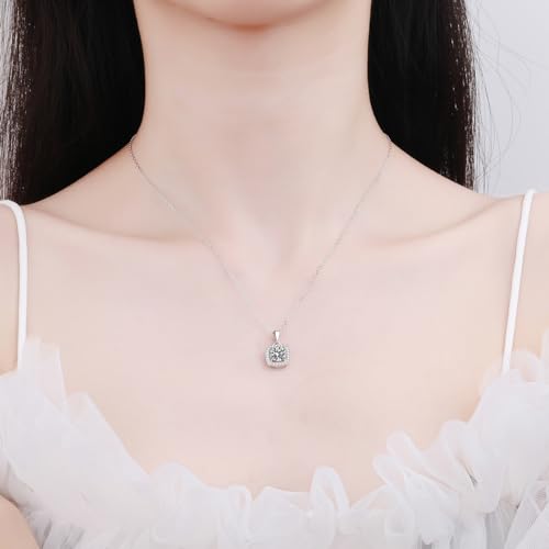 Collier moissanite 1ct argent 925 pendentif carré chaîne ajustable 40cm