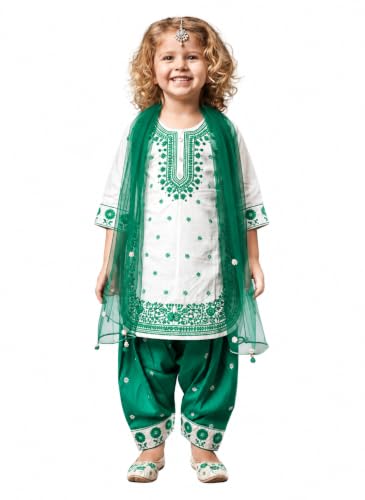 Image of A.T.U.N. (ALL THINGS UBER NICE) Girls Heavy Thread Embroidered Salwar Suit Set with Dupatta | Designer 3 Piece Traditional Ethnic Outfit for Festive & Celebration Wear