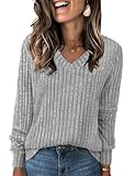 NORACORA Camicie a maniche lunghe con scollo a V da donna casual autunnali maglioni a tunica leggeri alla moda 2025, Grigio, M