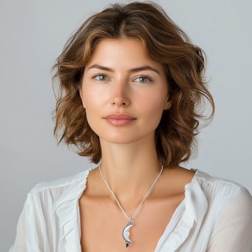 NOVICA Handmade Garnet Crescent Moon .925 Sterling Silver Artisan Bone Pendant Necklace for Women3