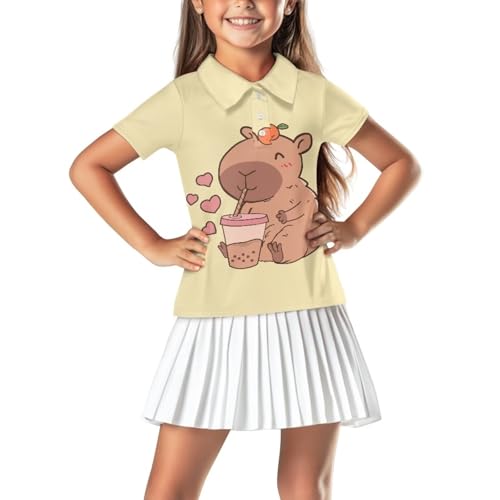 Short Sleeve Golf Shirt for Girls Button Up Tennis Athletic Shirts Lightweight Summer Golf Top Outfits 5-16 Years