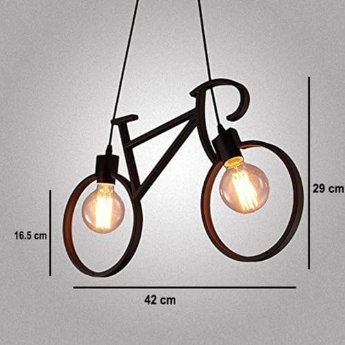 Image of JACKAL Metal Cycle Shape Pendant Light (Withbulb) - Pack of 1, Hanging Ceiling Light with Braided Cord | Fancy Lights for Home, Living Room, Cafe, Restaurants & Bar (Black)