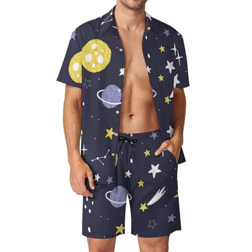 Chemise Hawaïenne Homme Ensemble Short Pantalon Évitez la Chaleur avec le Style Planètes Étoiles S