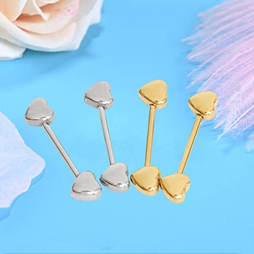14G Minimalist Heart Nipple Rings Stainless Steel Love Hearts Nipplerings Straight Tongue Rings Barbell Bar Piercing Body Jewelry Gifts for Women BFF4
