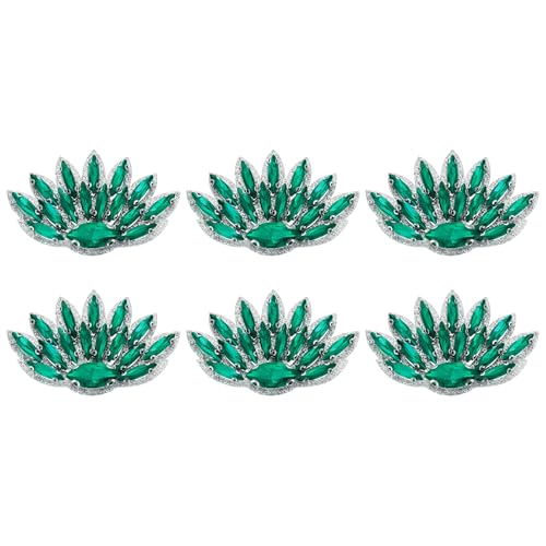 QUARKZMAN 6Pcs Parches De Cuentas Hechos A Mano, Aplicaciones De Cristal De Vidrio En Forma De Cola De Pavo Real Para Coser En Ropa, Accesorios De Costura DIY, Verde Malaquita