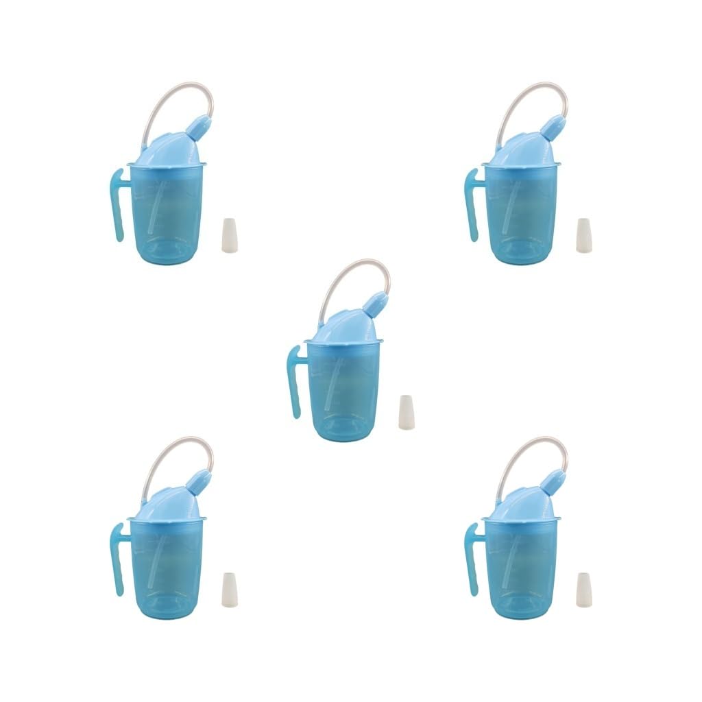 Juego de 5 vasos de paja a prueba de polvo para maternidad, ancianos, discapacitados, color azul