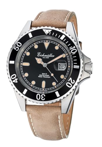 Eichmüller Reloj de Buceo para Hombre marrón con Lupa, Pantalla de Fecha y Bisel Giratorio 20 ATM, marrón y Negro, Correas, Marrón/Negro, Correas
