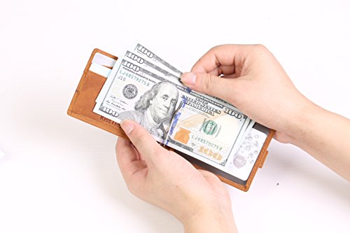 KissTies Mens Wallet Top-Grain Leather Bifold RFID Block Money Clip (Tan)3