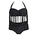 Creabygirls Womens Plus Size Print High Waist Two Piece Tassel Swimsuits(Black,XXX-Large)