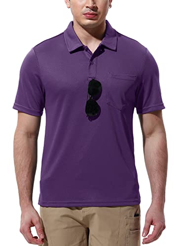 Gopune Men's Short Sleeve Polo Shirts Quick Dry Outdoor Regular Fit Golf Shirts With Pocket Purple,Xl #TOP1