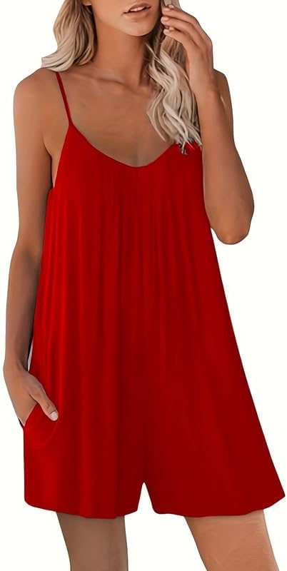 Jumpsuit Women's Summer Elegant Casual Short Dungarees Loose Straps Jumpsuit One-Piece Sexy Sleeveless Romper Adjustable Spaghetti Straps Playsuit Trouser Suit Summer Outfit with Pockets