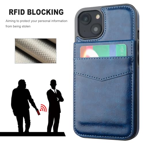 Image of KIHUWEY for iPhone 13 Case Wallet Compatible with MagSafe Wireless Charging, Credit Card Holder, RFID Flip Leather Magnetic Clasp Kickstand Heavy Duty Protective Cover 6.1 Inch (Blue)