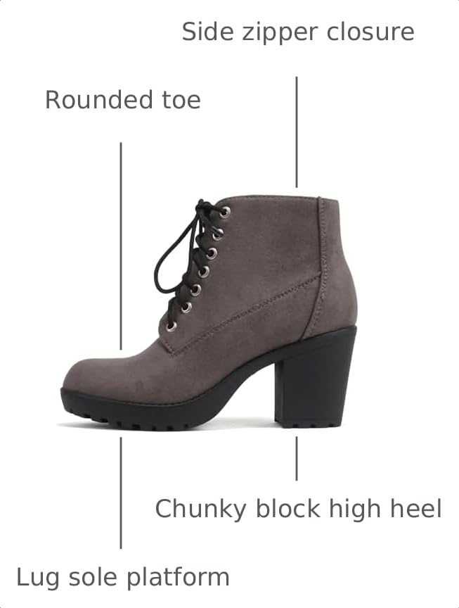 Image of Soda Second Lug Sole Chunky Heel Combat Ankle Bootie Lace up w /Side Zipper | Casual Boots