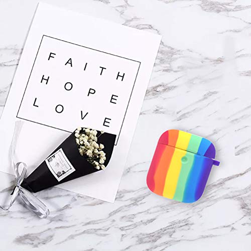 Silicone Rainbow Airpod Case Cover With Keychain For 1St And 2Nd Generation Front Led Visible #TOP5