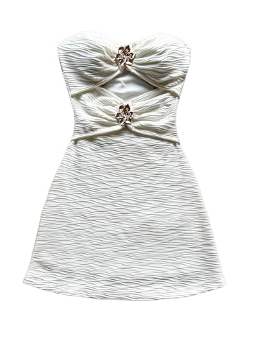 Milumia Women's Metal Flower Cut Out Tube Top Mini Dress Textured Sleeveless Bodycon Party Club Vacation Dresses White Small