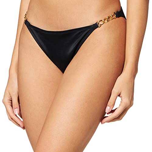 Dorina FILAO Bikini Tanga - Tela Micro Lisa con Accesorios de Cadena Dorada, Cobertura Mínima, Estilo Elegante para Playa o Piscina, Negro