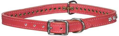 Image of Signature Leather Crystal Dog Collar, Salmon Solid Grain Leather, Fits 11.5 inch-13.5 inch Neck Size, 16 inch Overall Length